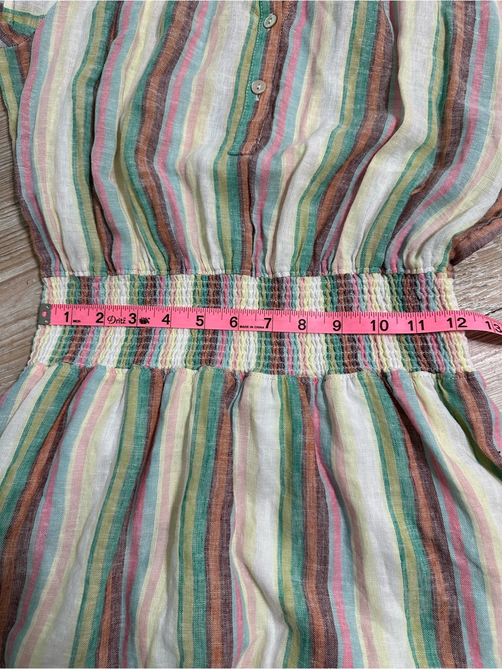Rails Augustine Palais Stripe Pastel Smocked-Waist Mini Dress Linen Blend Sz M - Picture 13 of 15